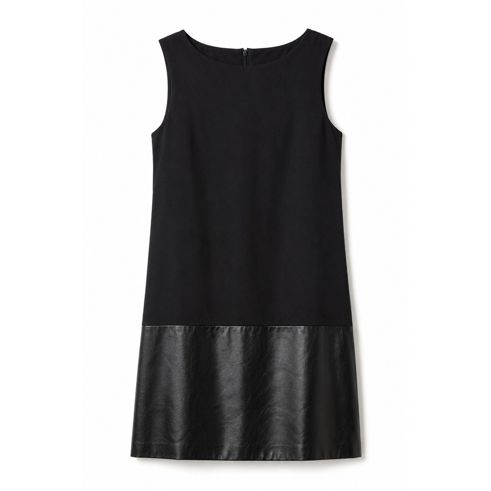 Montgomery Post Womens XL Black Faux Leather Trim Sleeveless‎ Shift Dress NWOT